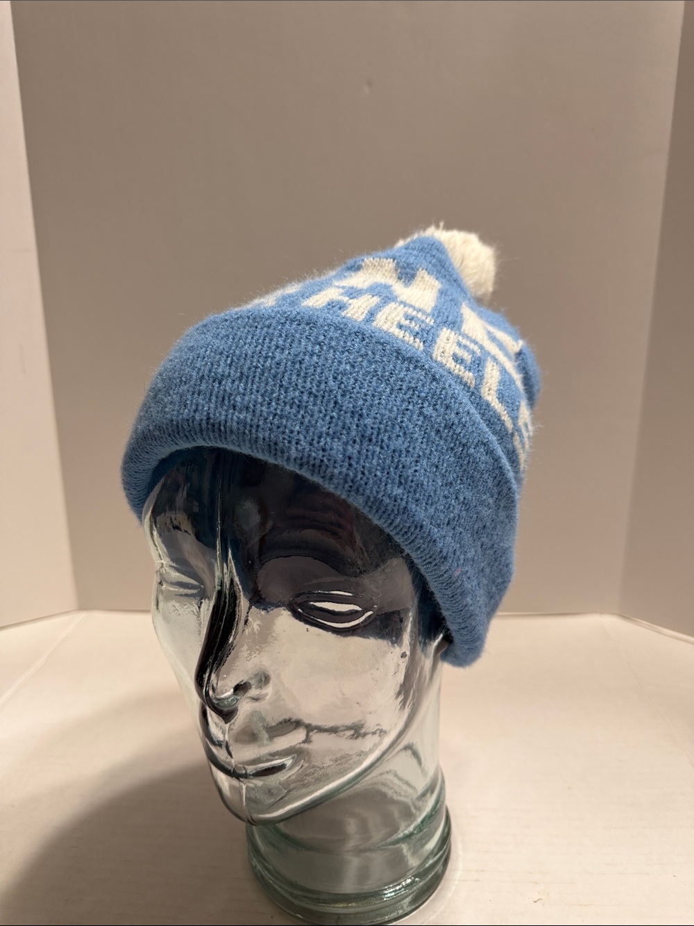 Blue Knit Pom Beanie with UNC Tarheels Letters